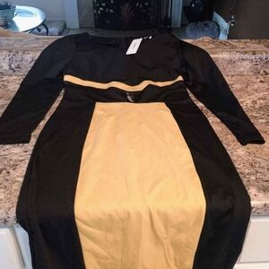 Elegant Black and Gold Dress Fashion Mia women's black and gold slip-on dress.2x